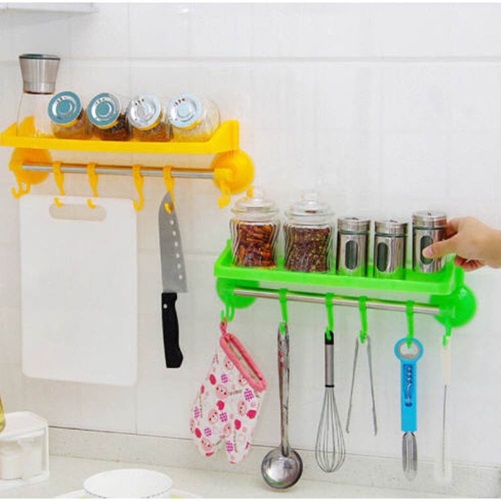 Rak Gantungan 2IN1 / Gantung Handuk dan Tempat Sabun Shampoo Tempel Dinding Kamar Mandi Dapur / Holder Tempat Shampo Spons Baju Botol Kecap Peralatan Bumbu / Silicone Suction Vakum Tanpa Paku Serbaguna-6