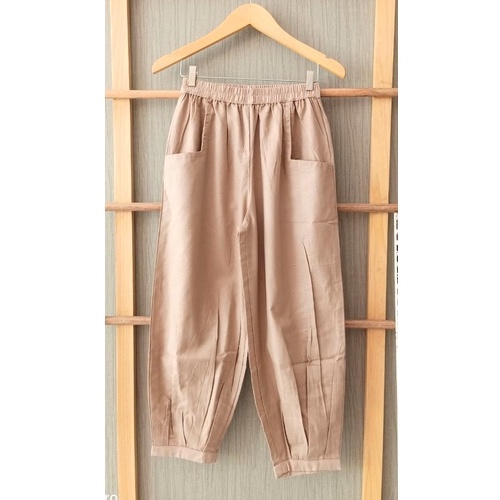 CoD- Hinata Pants- Celana Santai 7/9- Celana Kulot Wanita- Celana Baggy Rami Premium- Celana Panjang-Khaki