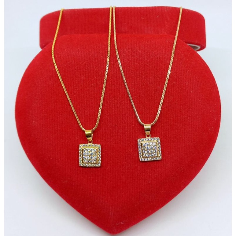 KALUNG PERAK 925 ASLI LAPIS EMAS/KALUNG ITALI SANTA+LIONTIN KOTAK MATA PUTIH/KALUNG ASLI SILVER/KALUNG FASHION WANITA