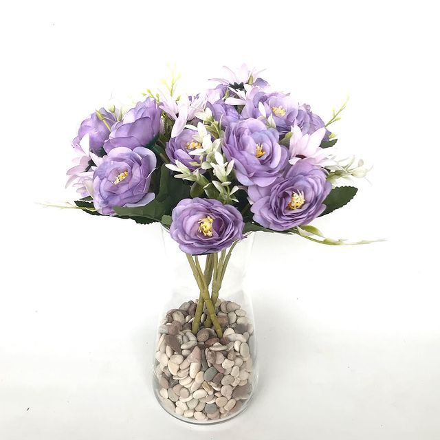 BUNGA TANGKAI MAWAR ALBA - rose peony daisy putih biru ungu salem bunga artificial palsu-2