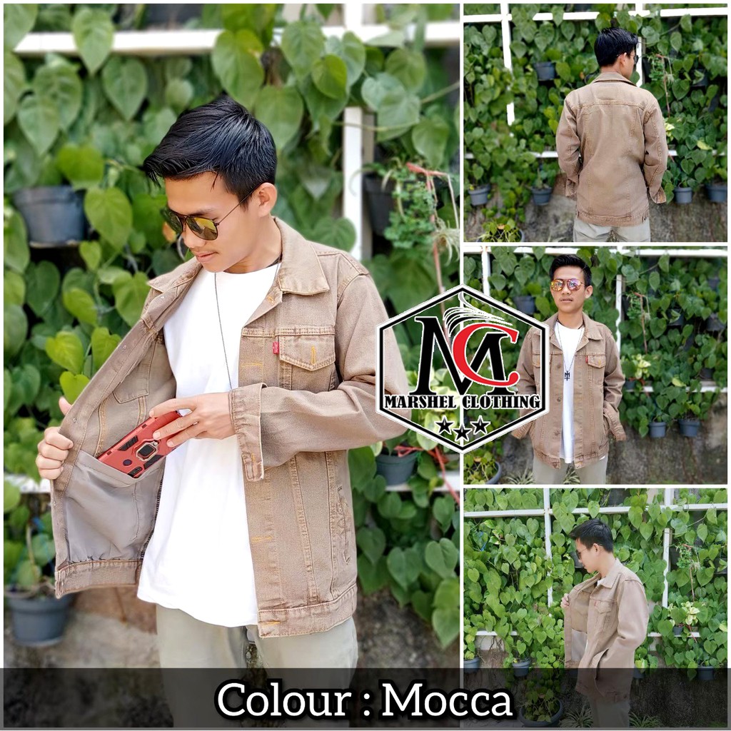 RCL - Jaket Jeans Denim Coklat Mocca Pria Wanita Big Size Jumbo M.L.XL.XXL Bahan Jeans Tebal Gratis Ongkir Harga Termurah