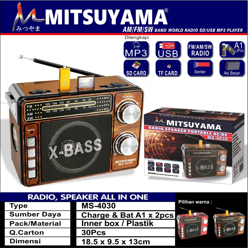 Radio Speaker Portable MS-4030 / Speaker X Bass All In One Mitsuyama MS-4030 Memory TF Card FM / AM