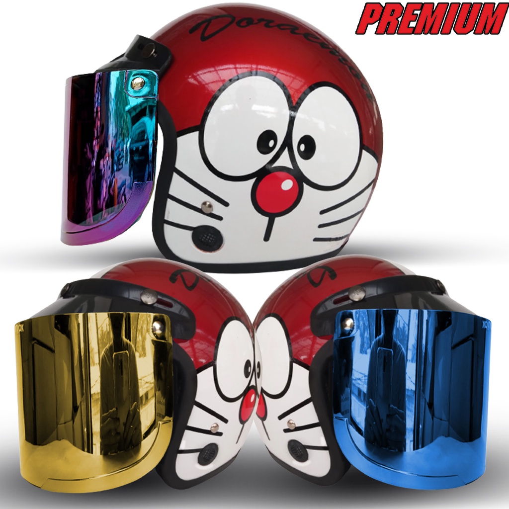 Helm Bogo Retro Classic Dewasa Motif Doraemon Kaca Datar Kaca Cembung Free Packing DUS