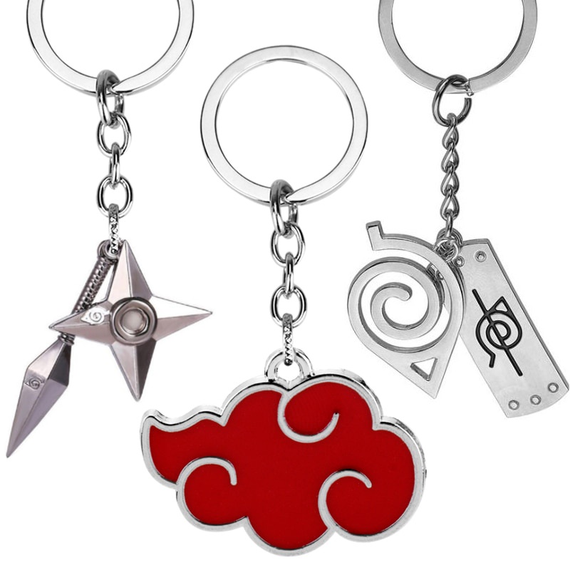 Anime Naruto Acrylic Keychain Konoha Symbol Akatsuki Red Clouds Akatsuki Anime Keychain