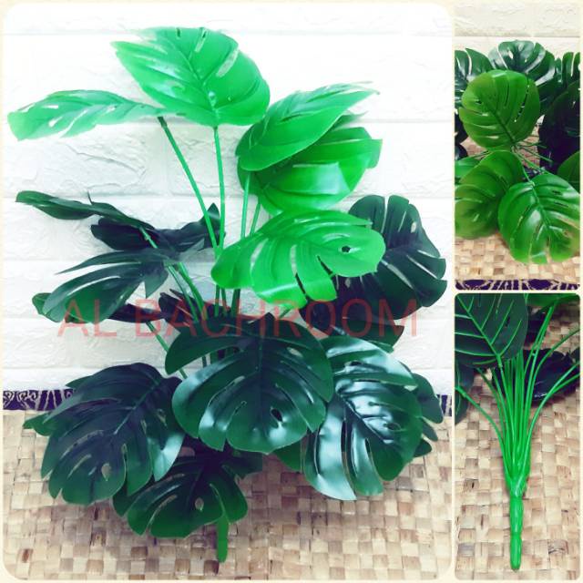 TANAMAN PLASTIK LATEX DAUN MONSTERA B8156 HIAS D18T48 HOME DECOR BUNGA PLASTIK