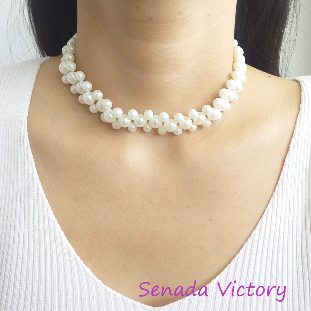 Senada Victory Kalung Choker Mutiara Cantik Kalung Bubble Casual /Elegan Kalung Pesta SKCM01