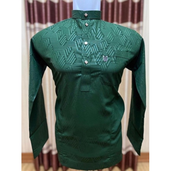 Baju Koko Almadani Motif Puzzle Kain Wolfis warna Hijau