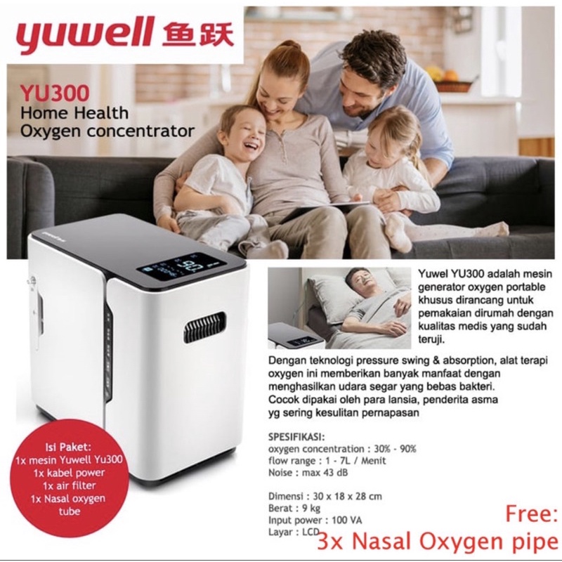 Yuwell 8F-5AW Oxygen Concentrator Mesin oksigen 7L Yuwell YU300