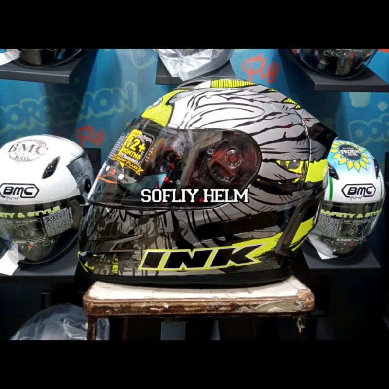 HELM INK STEALTH WINGS BLACK YELLOW DOUBLE VISOR INK FULL FACE
