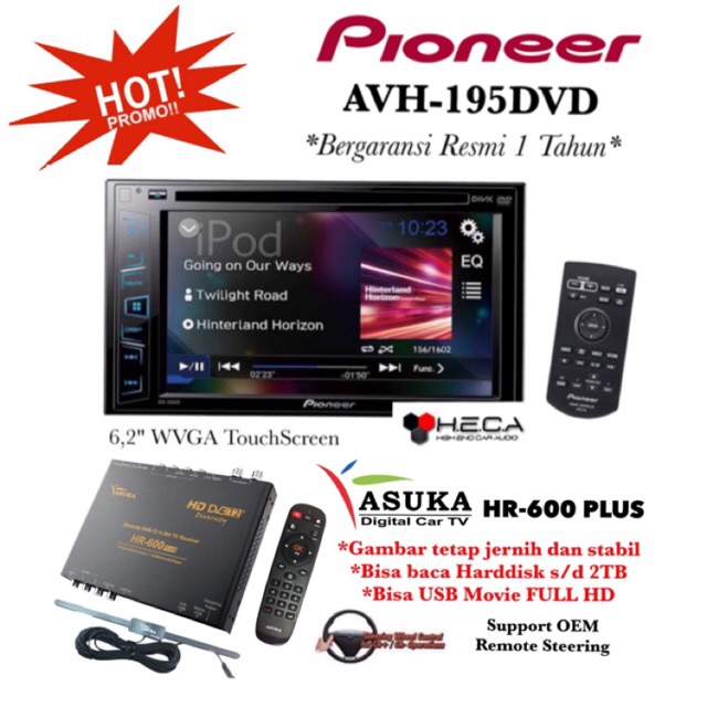 PAKET Pioneer AVH-195DVD Tape Mobil Double Din AVH 195 DVD Head Unit & ASUKA HR-600 TV Tuner Digital