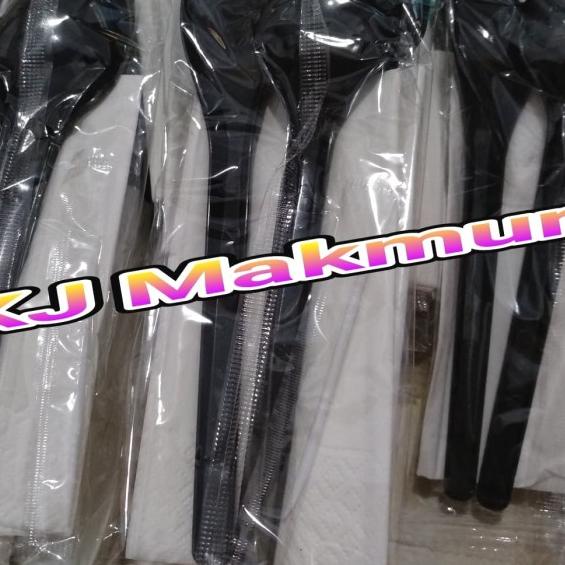 ♂ (50 set) Paket Sendok Garpu Plastik/ Set Garpu Sendok Plastik Hitam ♨