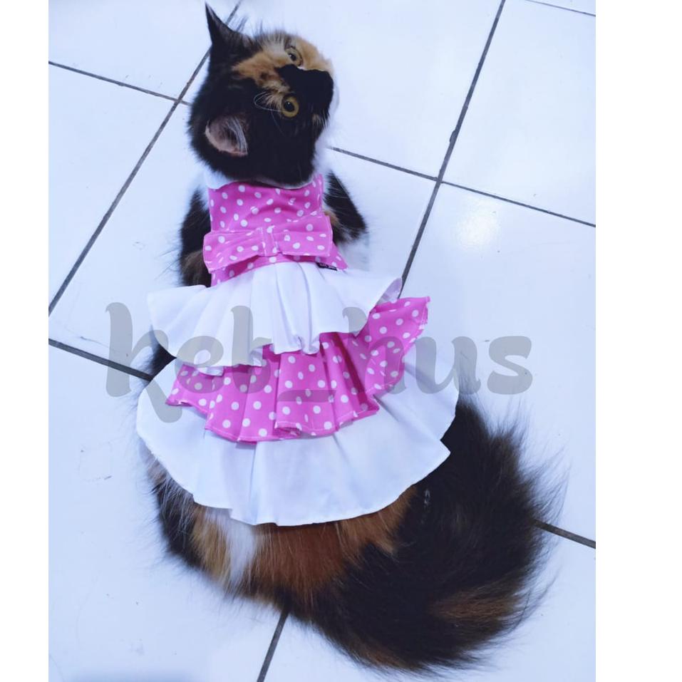[BTG.15Jl22ᴬ] Baju Kucing Dan Anjing Betina Model Dress Gaun Aksesoris Hewan Unik Mini Pom Poodle Anggora Persia Motif Polkadot Series