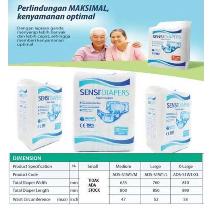 SENSI Adult Diapers Popok Dewasa Perekat S12 M10 L10 XL8