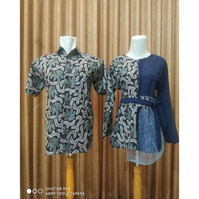 COUPLE BAJU BAJU BATIK WANITA MODERN KATUN MIX BROKAT TILE+