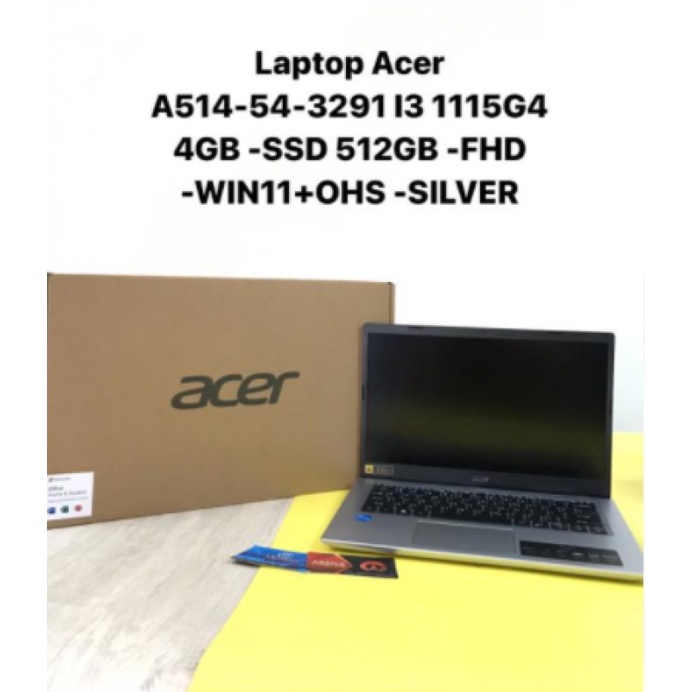 Laptop Acer A514-54-3291 I3 1115G4 4GB -SSD 512GB -FHD -WIN11+OHS -SILVER