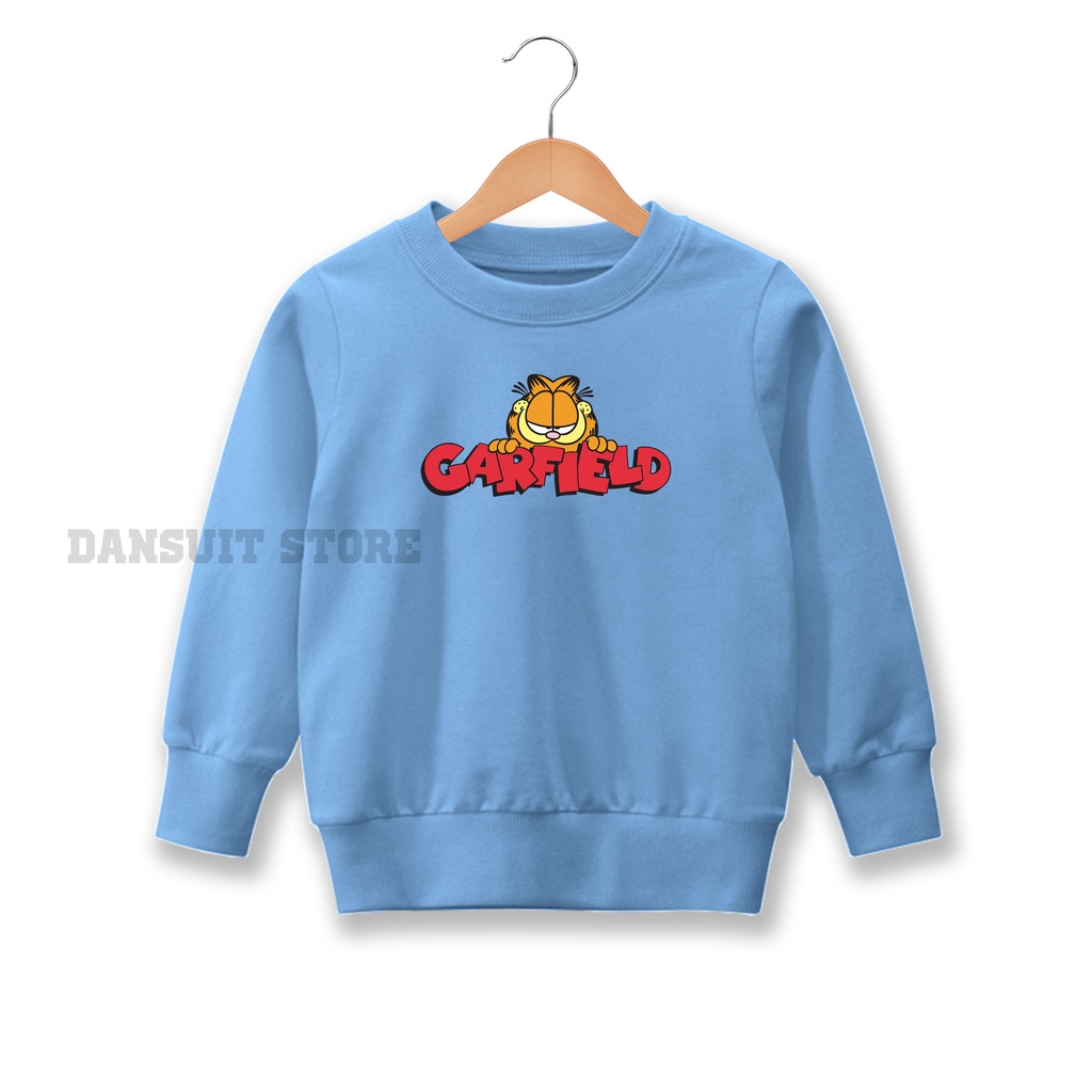 Sweater Anak Sweater Crewneck Anak Laki-laki Perempuan Motif Karakter Garfield Usia 4 - 13 Tahun