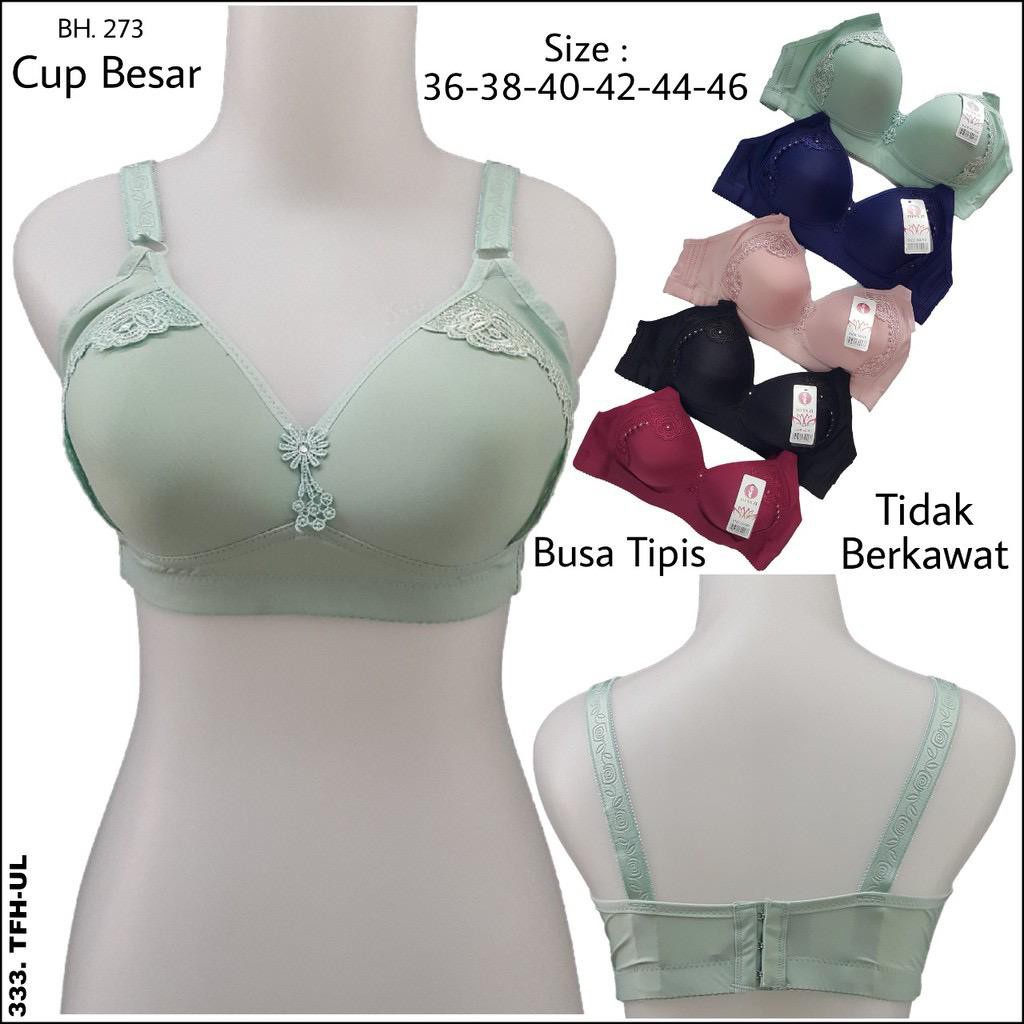 12 PCS TOYAZI | BRA KAIT 3 JUMBO Bra/BH Busa Tipis Tak Berkawat Nilon Polos Brukat Kait 3 Cup Besar 