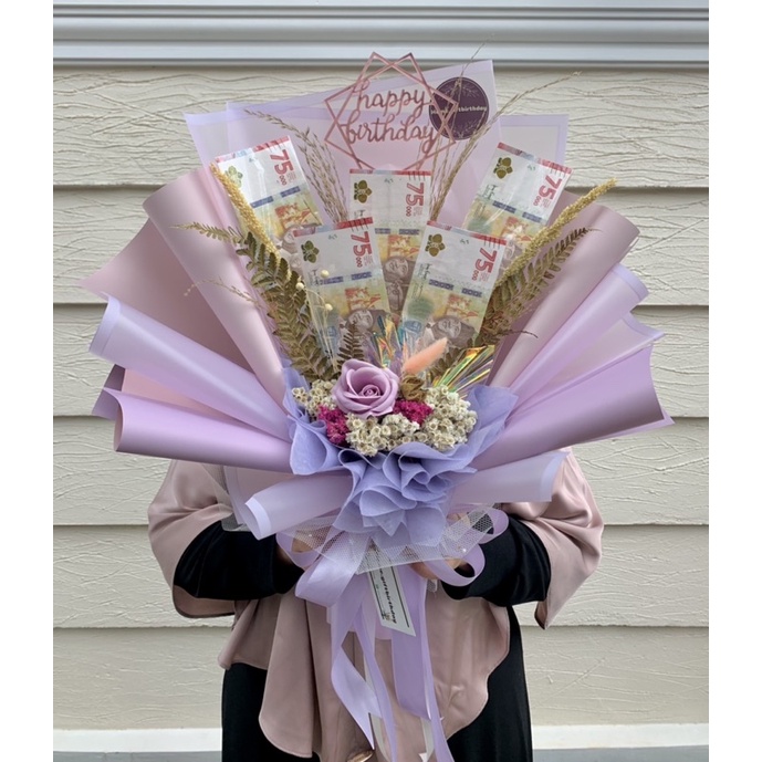 Buket Uang Asli Pecahan 75.000/Money bucket Wisuda, Ultah dll