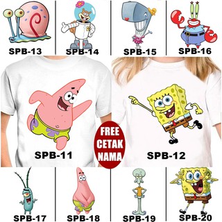  FREE NAMA  Baju  Kaos  COUPLE  ANAK DAN DEWASA SPONGEBOB 