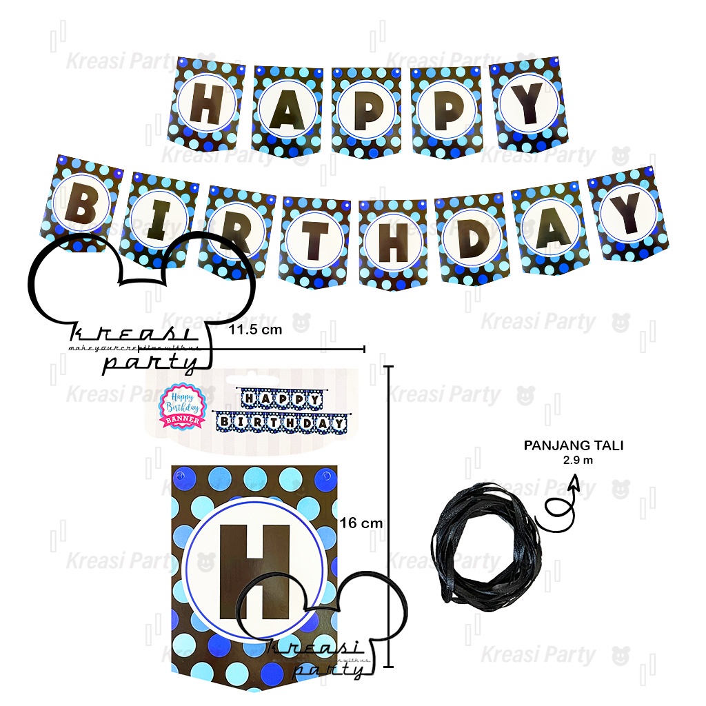 Banner Happy Birthday Polkadot #2 / Bunting Flag HBD / Party Flag HBD