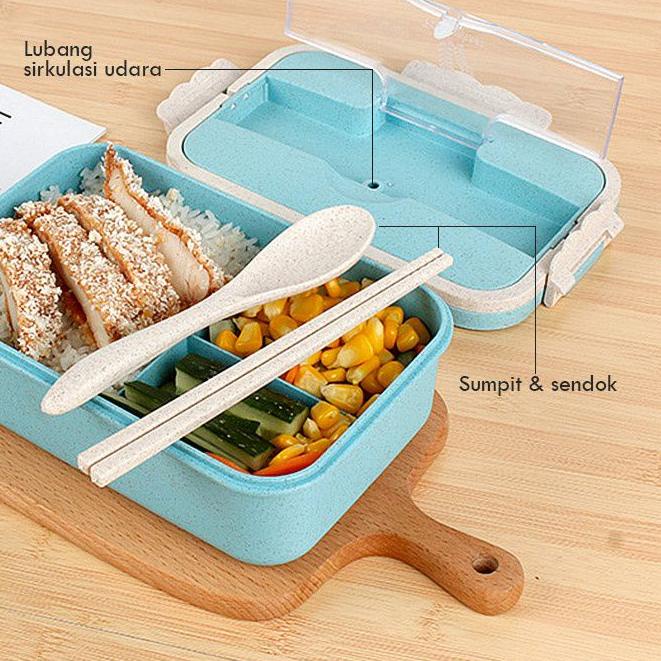 SHOPEE 1.1 Lunch Box Kotak Bekal Makan 4 In 1 Free Sendok / Set Box Makan Tupperware Anak Anti Tumpa
