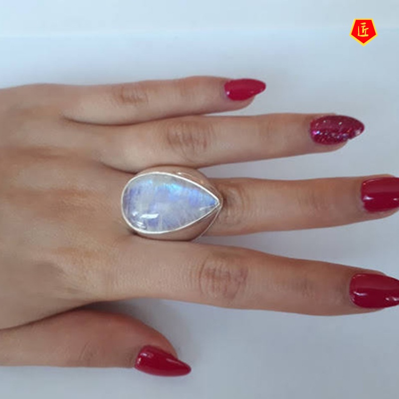 [Ready Stock]European and American Retro Moonstone Ring Punk Exaggerated