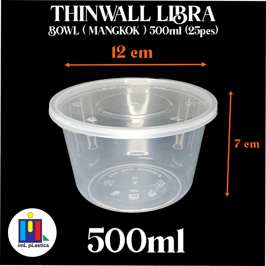 Kotak Makan Plastik THINWALL LIBRA BOWL MANGKOK 500ml-1 set 25pcs