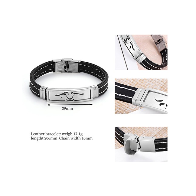 LRC Gelang Tangan Fashion Black+silver Color Wing Shape Decorated Bracelet