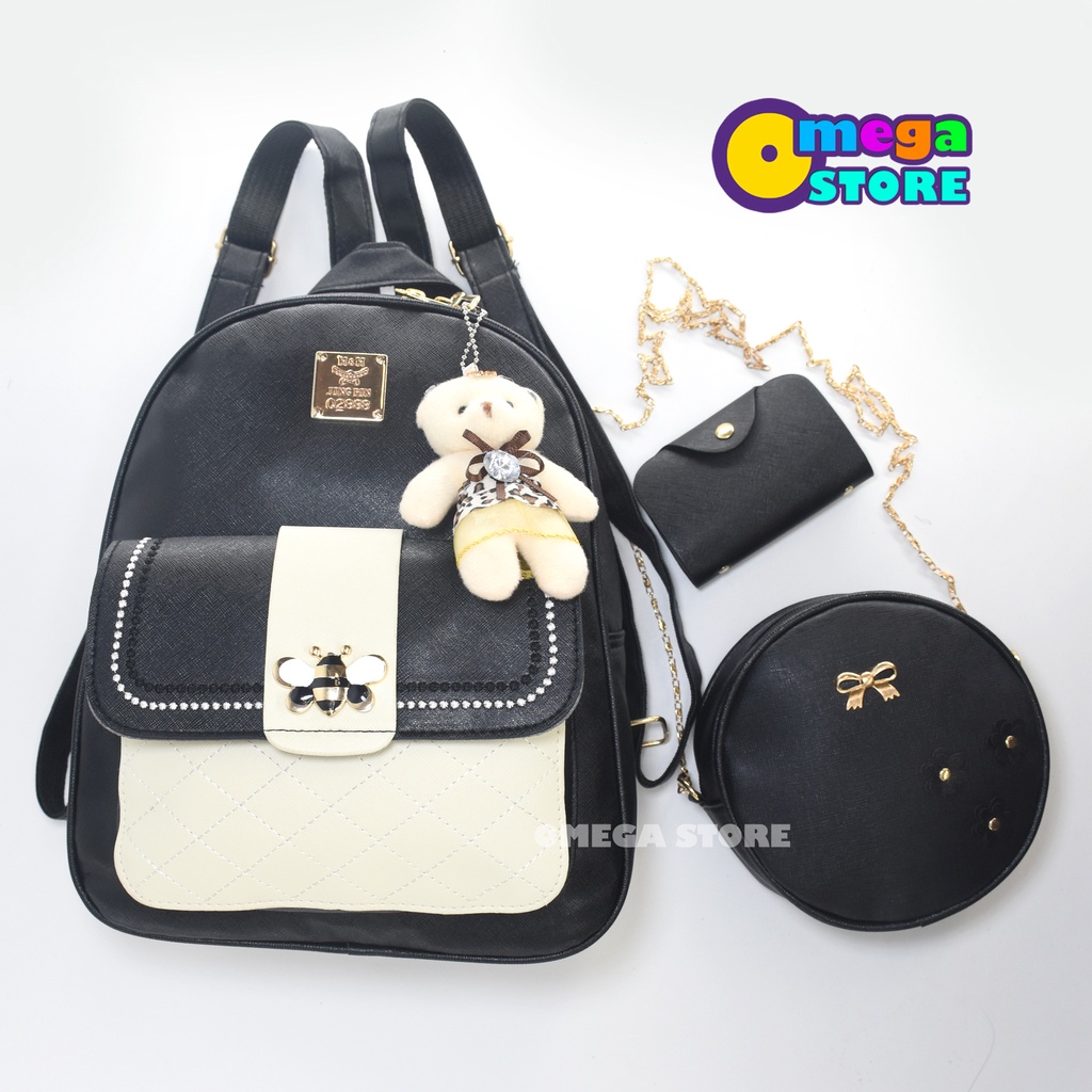 Tas Ransel Wanita Trendy Backpack Fashion Korea 3 in 1 Bahan Premium Tas Sekolah Perempuan Women Bag - 209