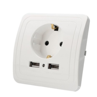 Stop Kontak Dinding EU Plug dengan 2 USB Port - SCN2 - White