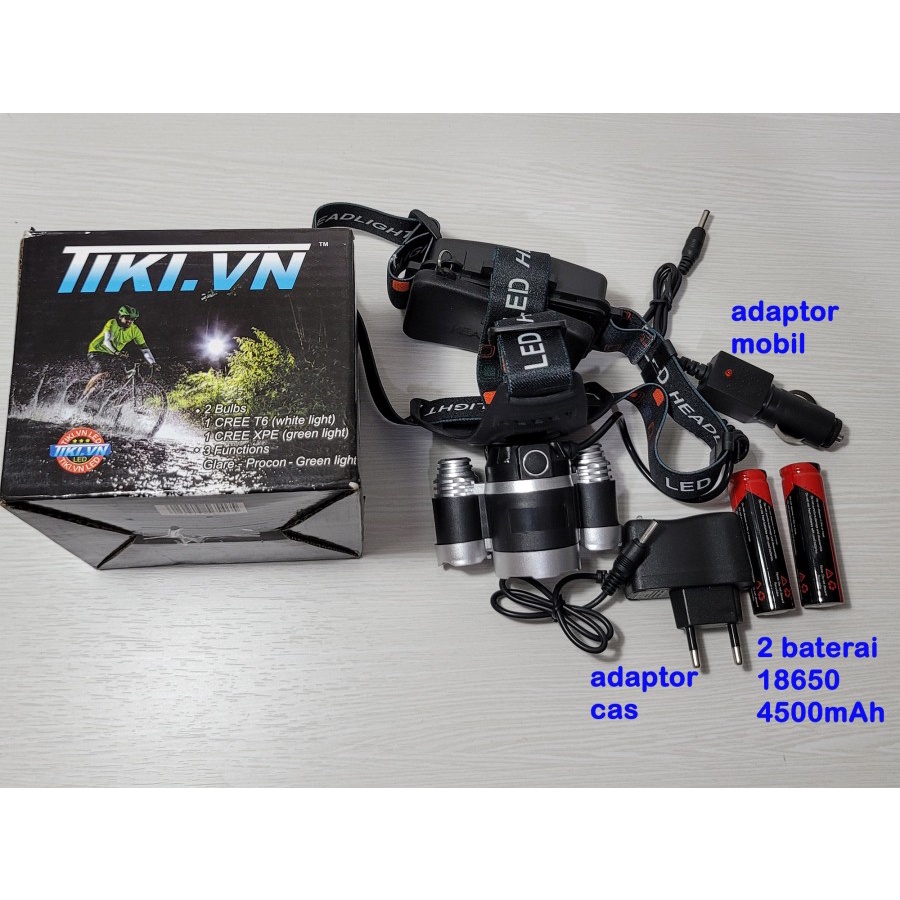 SENTER KEPALA HEADLAMP RJ 3000 3mata 2 baterai 18650