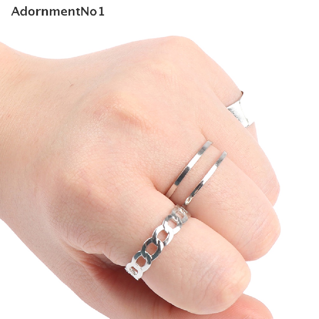 (AdornmentNo1) Set Cincin Bulat Hollow Out Adjustable Bahan Metal Tembaga Gaya Hip Hop Punk