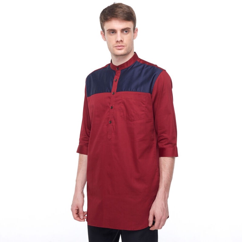 Salt n Pepper Baju Muslim Koko Lengan Panjang Maroon Merah L