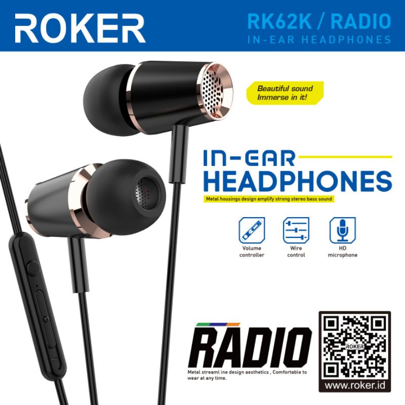 Handsfree Headset Roker Earphone Radio RK62K Handset Handsfree Roker Earphone