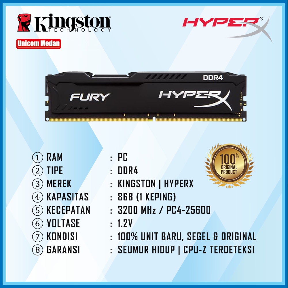 RAM PC HYPERX KINGSTON DDR4 8GB 3200MHZ