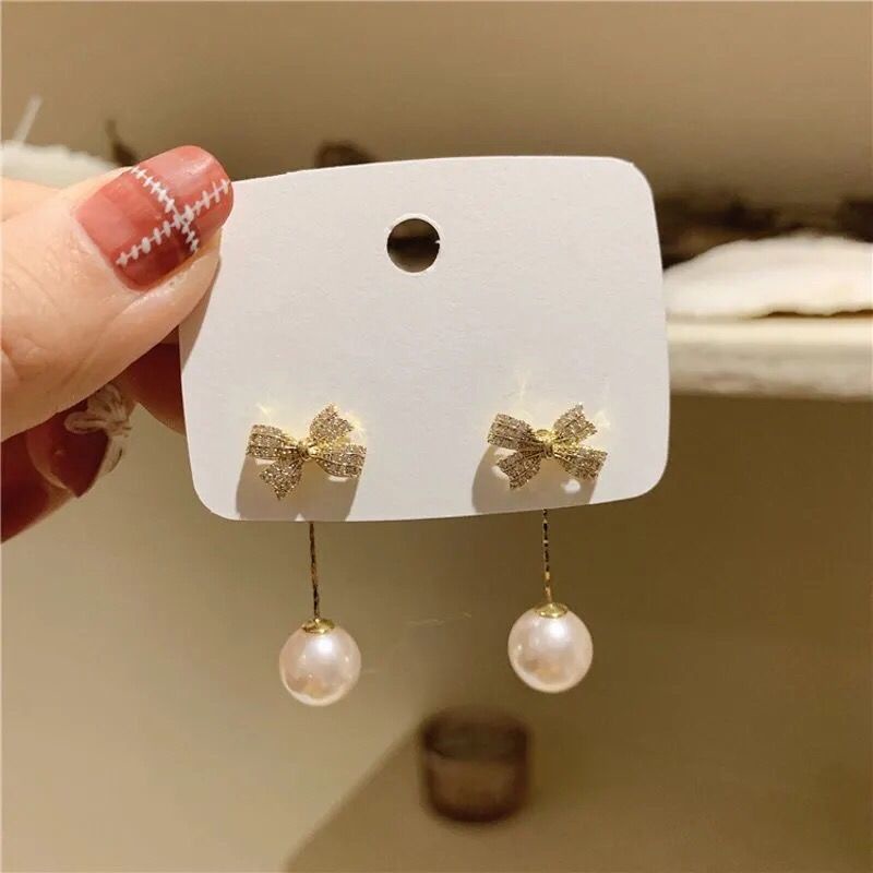 Anting Sterling Silver Model Rumbai Panjang Aksen Mutiara Gaya Korea Untuk Wanita