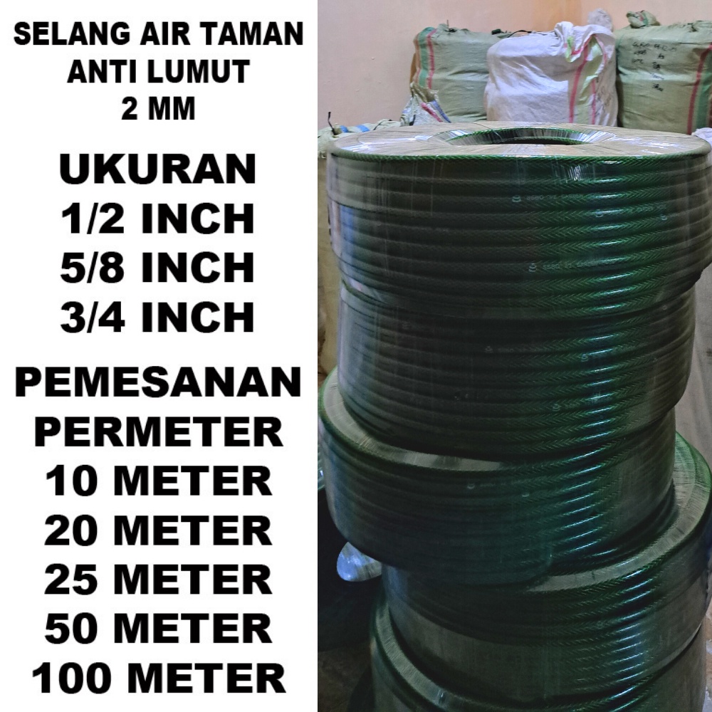 Selang Air Anti Lumut 1/2 5/8 3/4 inch Permeter - Selang Cuci Motor Serat Benang Elastis