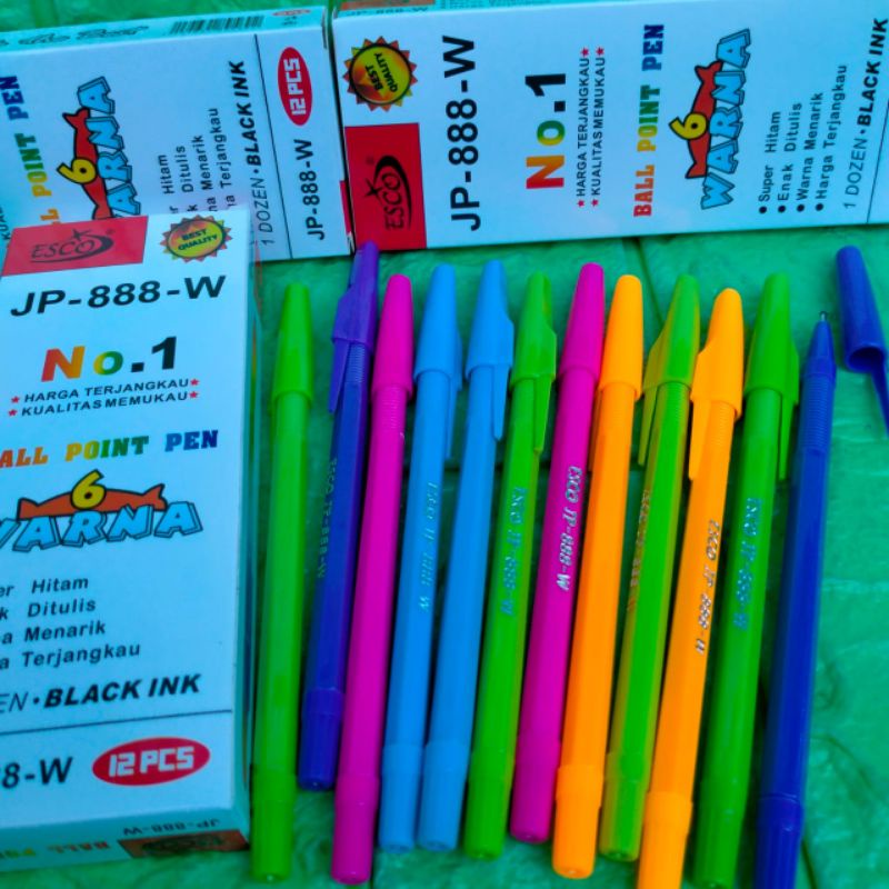 

Grosir Pen pena Pulpen Bolpoin Esco JP 888 W 0,5 Tinta Hitam Murah