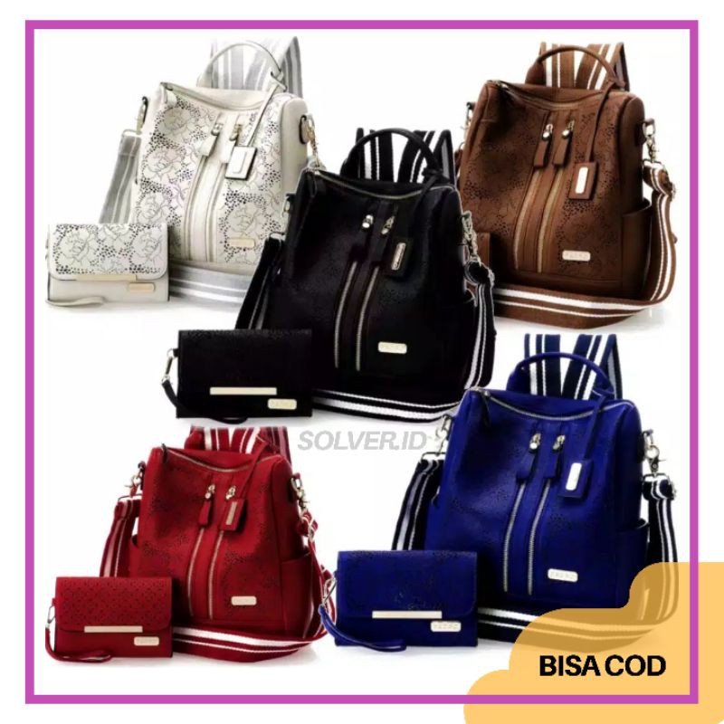 Tas ransel 2 in 1 pedro ransel raisa set ransel multifungsi wanita bisa cod ransel kulit