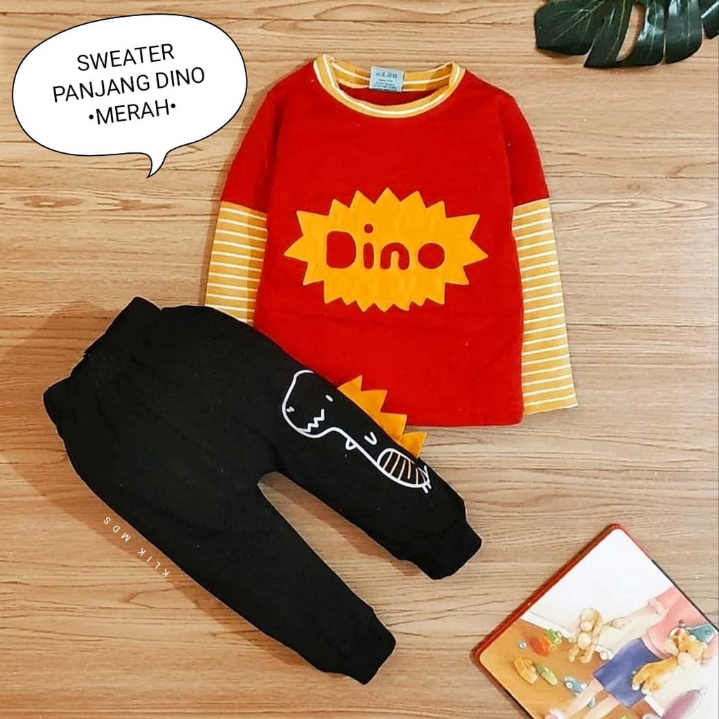 Setelan Anak Laki-Laki Model Sweater Panjang Dino / Baju bayi laki-laki Usia 0-2 Tahun