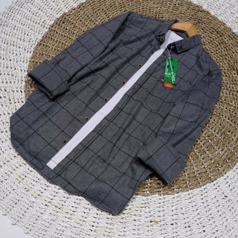 flanel unisex kemeja flanel pria kasual ABU baju kemeja flanel pria lengan panjang kemeja kasual