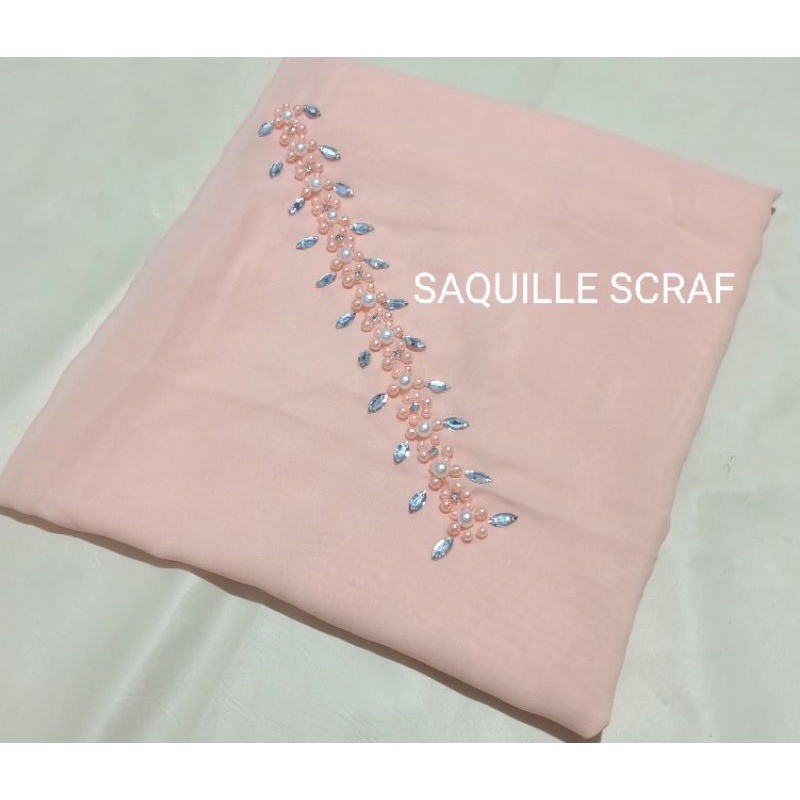 segiempat bella square payet mutiara permata/jilbab segiempat bella square bando payet/hijab bella-PEACH SALEM