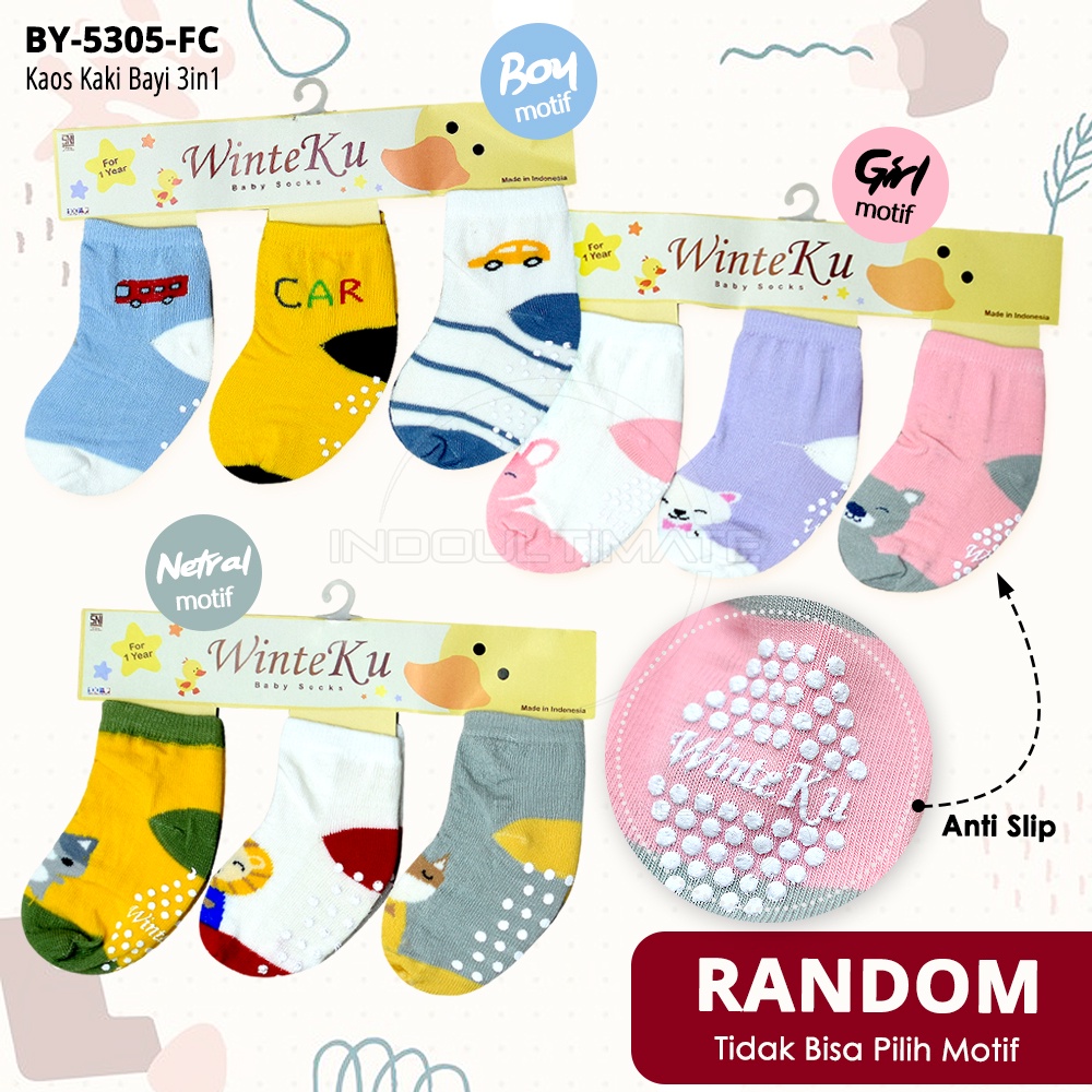 3in1 Kaos Kaki Bayi Newborn 6-12 Bulan ANTI SLIP Kaos Kaki Bayi BY-5305-FC Kaos Kaki Motif Kaos Kaki Karakter Baby Sock Sarung kaki Bayi Perempuan Laki-Laki Pelindung Kaki Bayi Penghangat kaki bayi Aksesoris Sepatu bayi