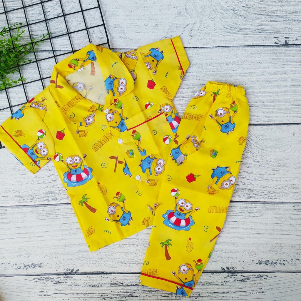 Setelan Baju Tidur Anak Perempuan Laki-laki Motif Karakter Lucu Piyam Anak Murah Usia 8-12 Tahun Terlaris