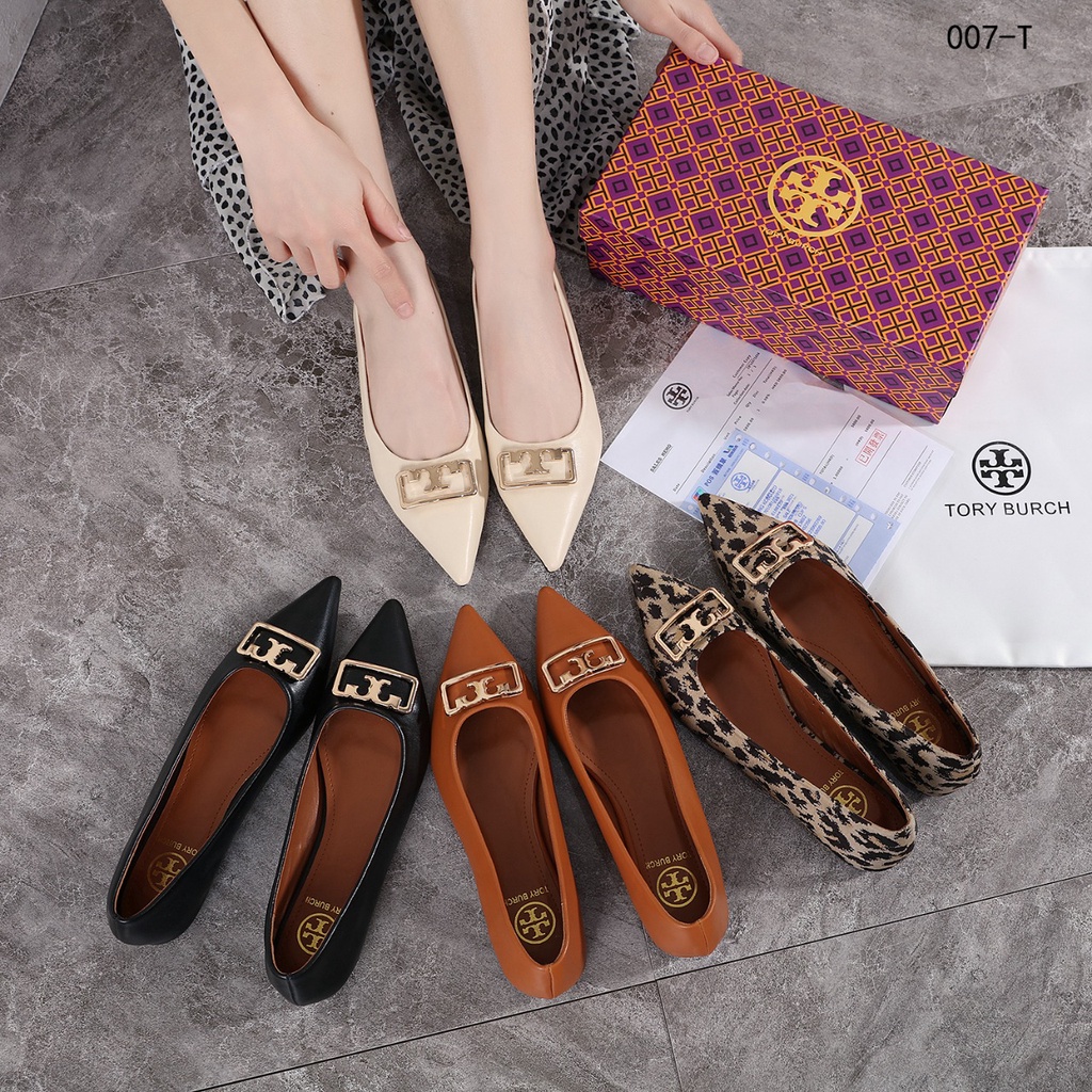 TB Leather Pointed Toe Flats #007-T