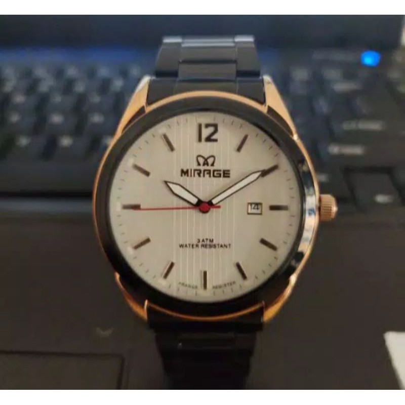 jam tangan pria;MIRAGE M7570BRP-Lhitam rosegold~ORIGINAL WATER RESISTANT~TGL~STAINLEES