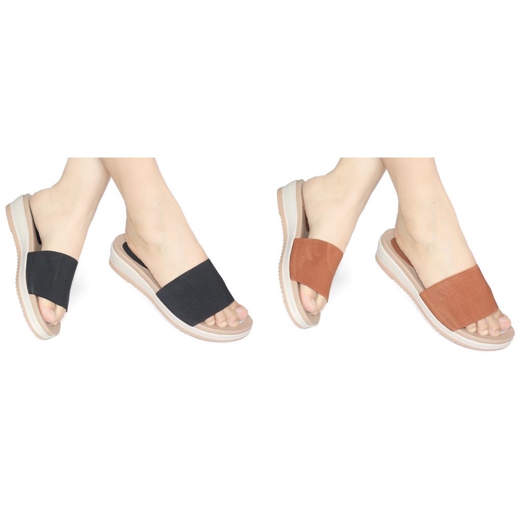 Lexy - Sandal Selop Kokop Slop Wanita Slip On Karet Wedges Elastis