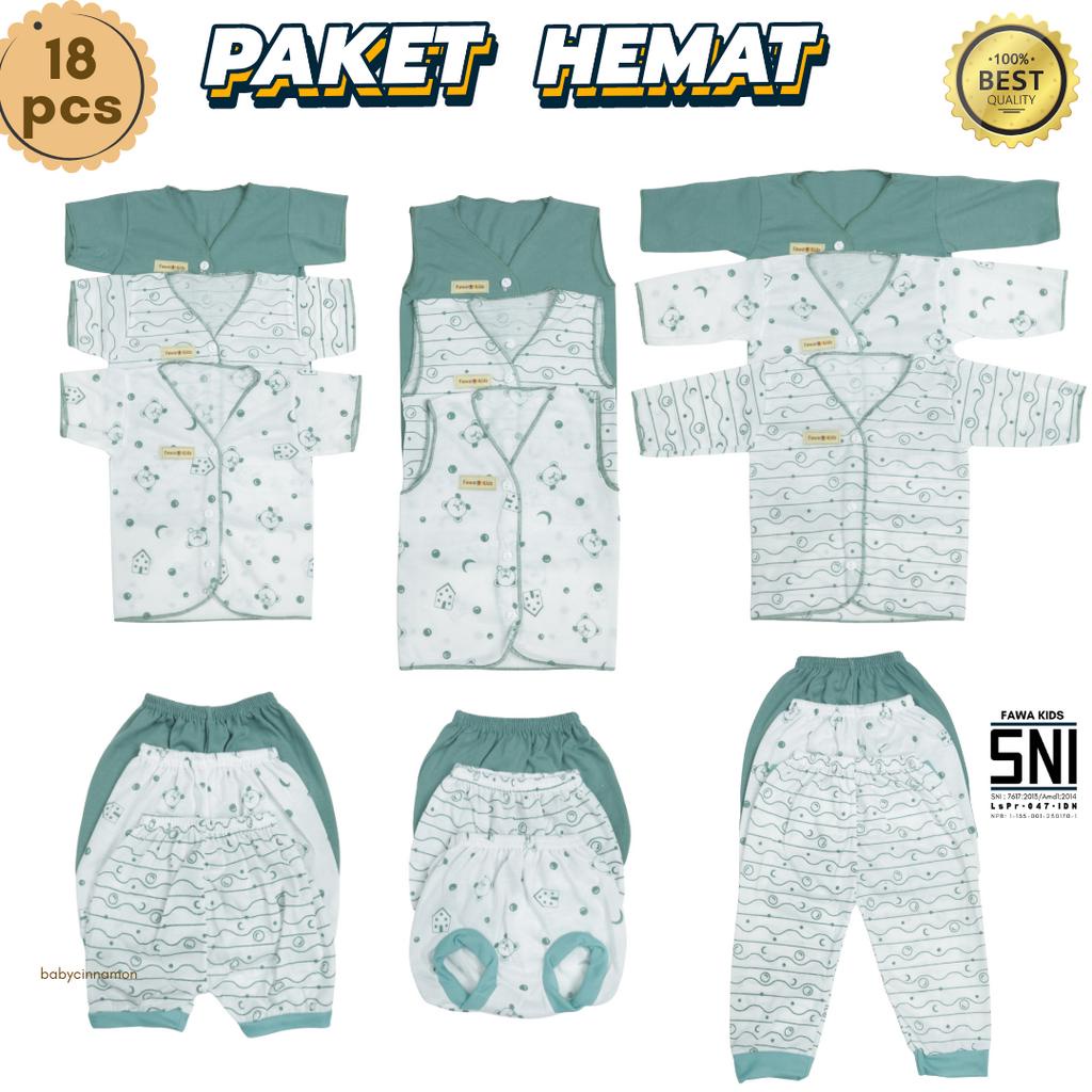 SNI - (18 PCS) Paket Baju Bayi New Born 0-3 Bulan Baju Kancing Kado Lahiran Setelan Stelan Baby Anak Laki Laki Perempuan Celana Pop Panjang Atasan