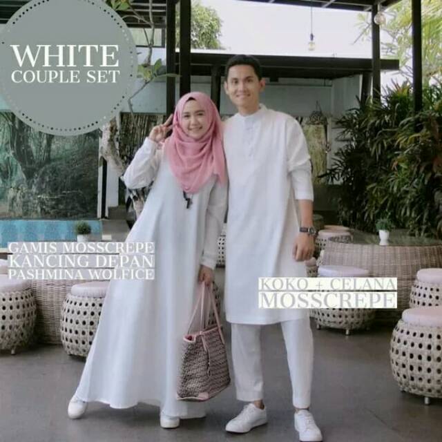 White Couple-Baju Pasangan- Gamis Wanita busui -Koko putih