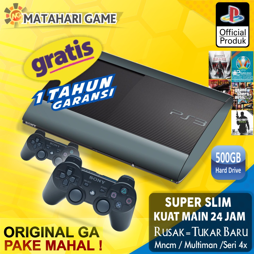 New - PS3 SONY Superslim CFW 500Gb + 2 STIK -Garansi 1 Tahun